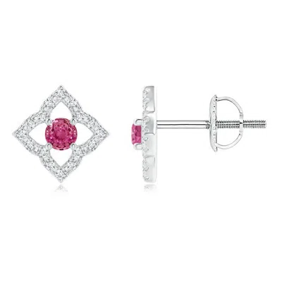 Angara Vintage Inspired Pink Sapphire Clover Stud Earrings In Metallic