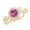 Angara Vintage Inspired Pink Tourmaline Flower And Vine Ring In Yellow Gold/rich Pink