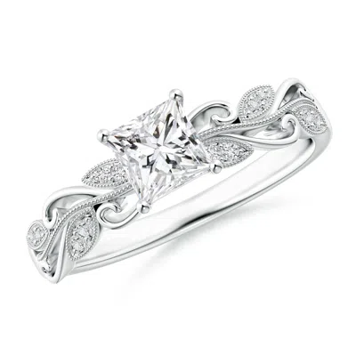 Angara Vintage Inspired Princess-cut Diamond Ring With Scrollwork In White