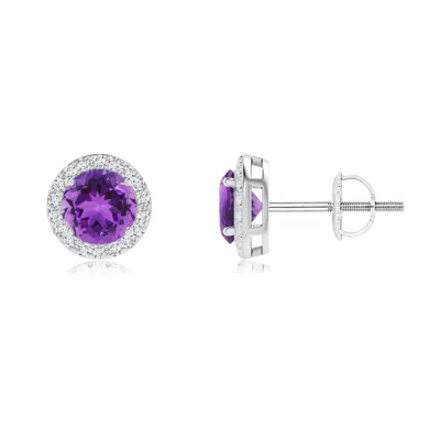 Angara Vintage-inspired Round Amethyst Halo Stud Earrings In Metallic