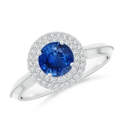 Angara Vintage Inspired Round Blue Sapphire Double Halo Engagement Ring In Metallic