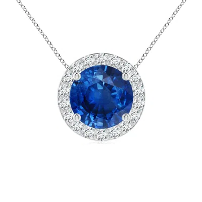 Angara Vintage Inspired Round Blue Sapphire Halo Pendant In Metallic
