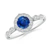 Angara Vintage Inspired Round Blue Sapphire Ornate Halo Engagement Ring In White Gold/medium To Rich Blue