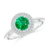 Angara Vintage Inspired Round Emerald Double Halo Engagement Ring In White Gold/rich Medium Green