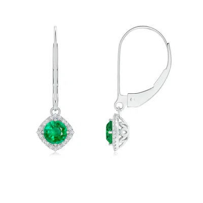 Angara Vintage Inspired Round Emerald Halo Earrings With Filigree In Metallic