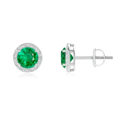 Angara Vintage-inspired Round Emerald Halo Stud Earrings In Metallic