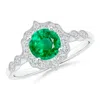 Angara Vintage Inspired Round Emerald Ring With Ornate Halo In White Gold/rich Medium Green