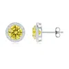 Angara Vintage-inspired Round Fancy Intense Yellow Diamond Halo Stud Earrings In White Gold/fancy Intense