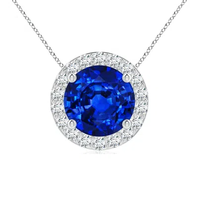 Angara Vintage Inspired Round Lab-grown Blue Sapphire Halo Pendant