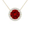 Angara Vintage Inspired Round Lab-grown Ruby Halo Pendant In Yellow Gold/deep Rich Red