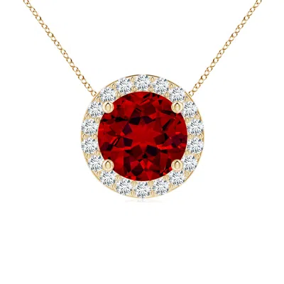 Angara Vintage Inspired Round Lab-grown Ruby Halo Pendant In Gold