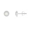 Angara Vintage-inspired Round Moonstone Halo Stud Earrings In White Gold/white
