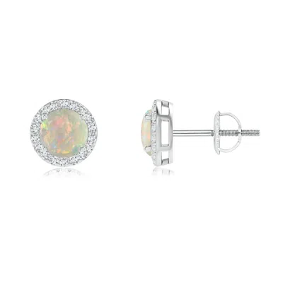 Angara Vintage-inspired Round Opal Halo Stud Earrings In Metallic