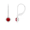 Angara Vintage Inspired Round Ruby Halo Earrings With Filigree In White Gold/medium Red