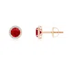 Angara Vintage-inspired Round Ruby Halo Stud Earrings In Rose Gold/medium Red