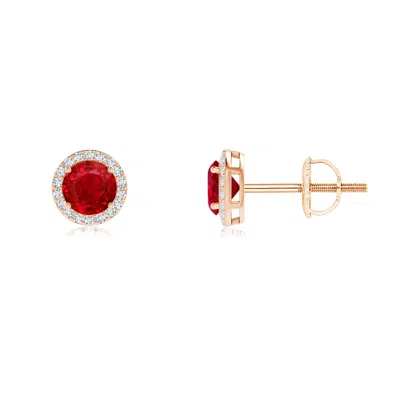 Angara Vintage-inspired Round Ruby Halo Stud Earrings In Gold