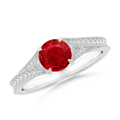 Angara Vintage Inspired Round Ruby Split Shank Engagement Ring In Red
