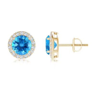 Angara Vintage-inspired Round Swiss Blue Topaz Halo Stud Earrings In Gold