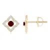 Angara Vintage Inspired Ruby Clover Stud Earrings In Yellow Gold/deep Rich Red