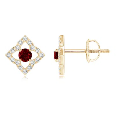 Angara Vintage Inspired Ruby Clover Stud Earrings In Gold