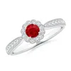 Angara Vintage Inspired Ruby Milgrain Ring With Diamond Halo In White Gold/medium Red