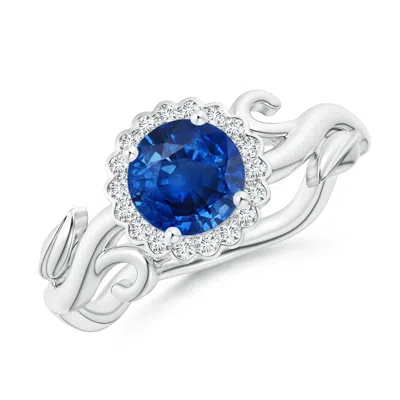 Angara Vintage Inspired Sapphire Flower And Vine Ring In Blue