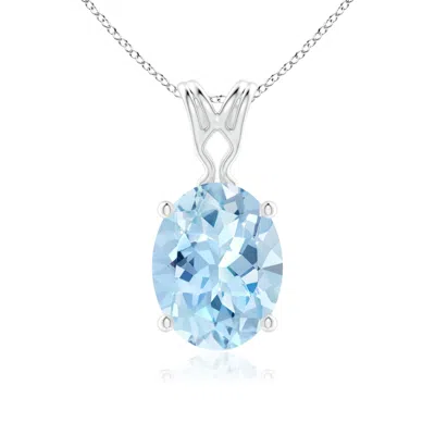 Angara Vintage Inspired Solitaire Oval Aquamarine Pendant In Metallic