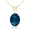 Angara Vintage Inspired Solitaire Oval London Blue Topaz Pendant In Yellow Gold/deep Greenish Blue