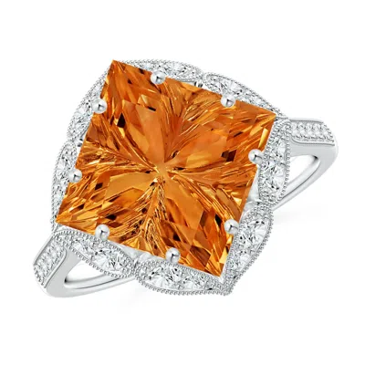Angara Vintage Inspired Square Citrine Ring With Diamonds In Metallic