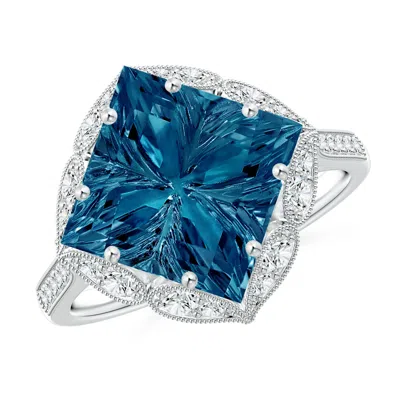 Angara Vintage Inspired Square London Blue Topaz Ring With Diamonds In Metallic