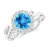 Angara Vintage Inspired Swiss Blue Topaz Flower And Vine Ring In White Gold/light Swiss Blue