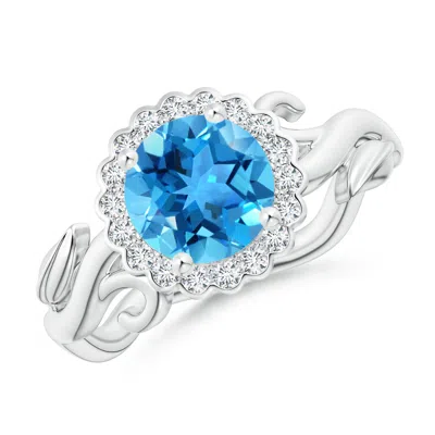 Angara Vintage Inspired Swiss Blue Topaz Flower And Vine Ring