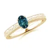 Angara Vintage Inspired Teal Montana Sapphire Ring With Engraved Shank In Yellow Gold/medium Greenish Blue