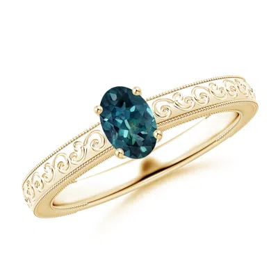 Angara Vintage Inspired Teal Montana Sapphire Ring With Engraved Shank In Gold