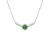 Angara Vintage Inspired Tsavorite And Diamond Curved Bar Pendant In Platinum/bright Deep Green