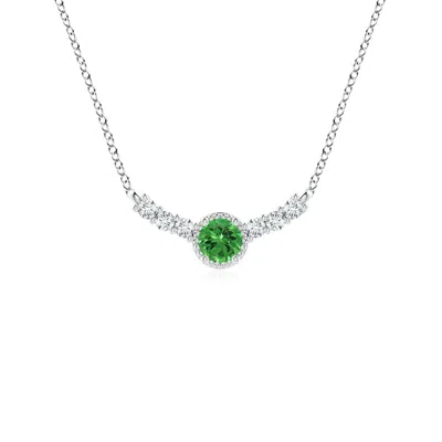 Angara Vintage Inspired Tsavorite And Diamond Curved Bar Pendant In Green
