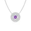 Angara Vintage Style Amethyst Halo Pendant With Milgrain Detailing In Platinum/dark Purple