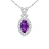 Angara Vintage Style Amethyst Pendant With Diamond Halo In White Gold/dark Purple