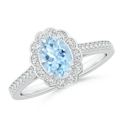 Angara Vintage Style Aquamarine & Diamond Scalloped Halo Ring In Metallic