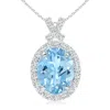 Angara Vintage Style Aquamarine Pendant With Diamond Halo In White Gold/swiss Blue