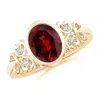 Angara Vintage Style Bezel-set Oval Garnet Ring With Diamonds In Yellow Gold/rich Red
