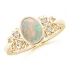 Angara Vintage Style Bezel-set Oval Opal Ring With Diamonds In Yellow Gold/milky With High Play Of Colour