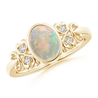 Angara Vintage Style Bezel-set Oval Opal Ring With Diamonds In Gold