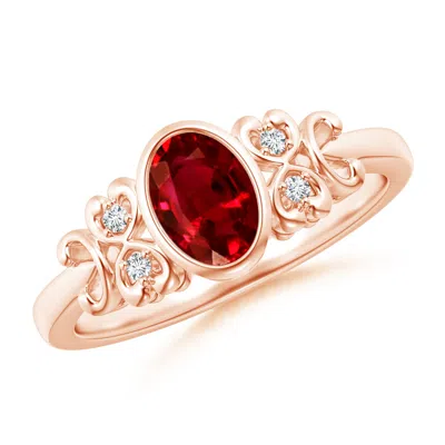 Angara Vintage Style Bezel-set Oval Ruby Engagement Ring With Diamonds In Gold