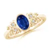 Angara Vintage Style Bezel-set Oval Sapphire Ring With Diamonds In Yellow Gold/medium To Rich Blue