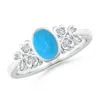 Angara Vintage Style Bezel-set Oval Turquoise Ring With Diamonds In White Gold/deep Sky Blue