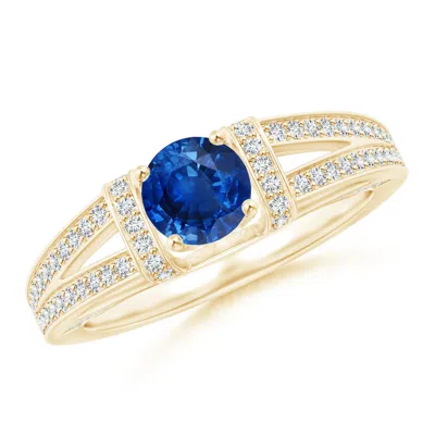 Angara Vintage Style Blue Sapphire Split Shank Ring With Diamonds