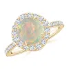 Angara Vintage Style Claw-set Round Opal Halo Ring In Yellow Gold/milky With High Play Of Colour
