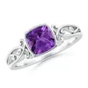 Angara Vintage Style Cushion Amethyst Solitaire Ring In White Gold/dark Purple