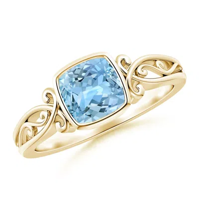 Angara Vintage Style Cushion Aquamarine Solitaire Engagement Ring In Gold